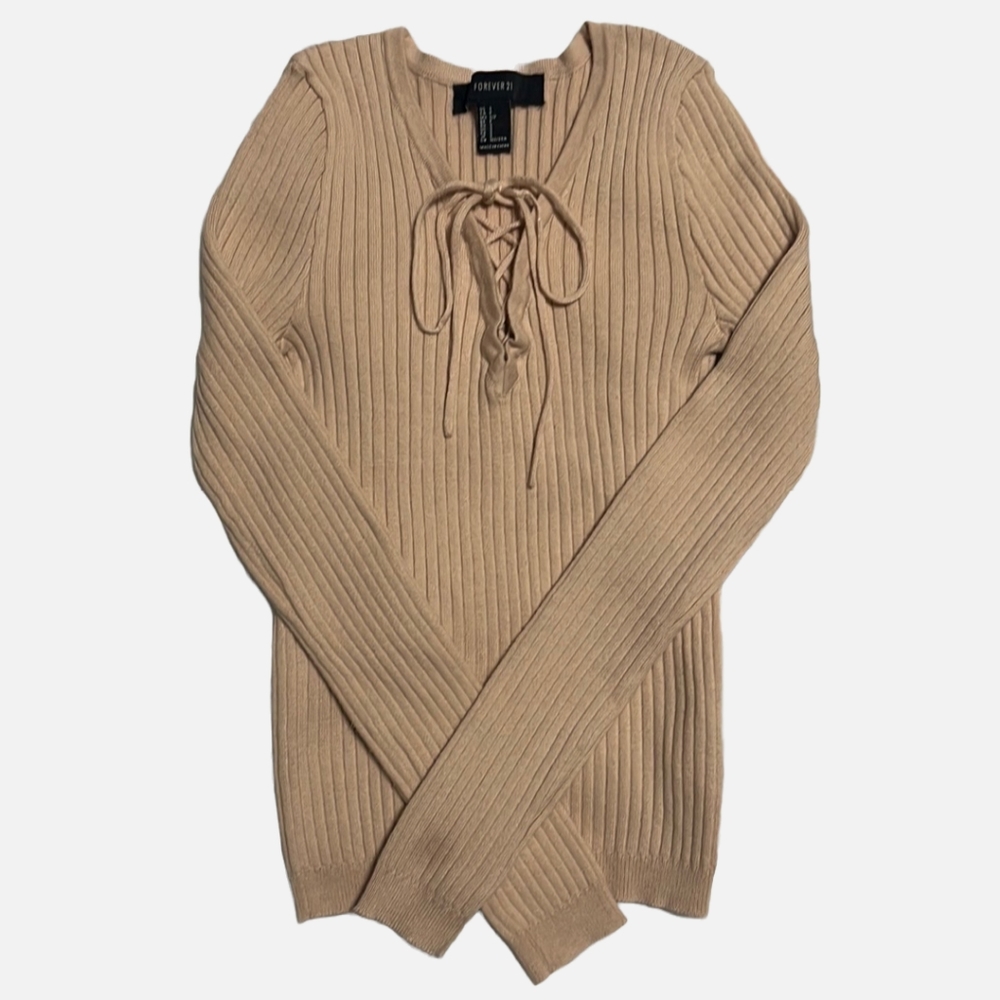 Forever 21 Ribbed Lace Up Sweater Small